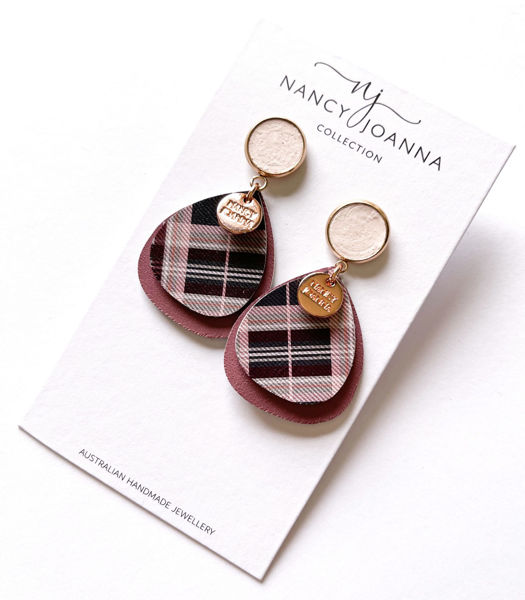 CONCRETE & BURGUNDY TARTAN WATER DROPS | Nancy Joanna Concrete Collection