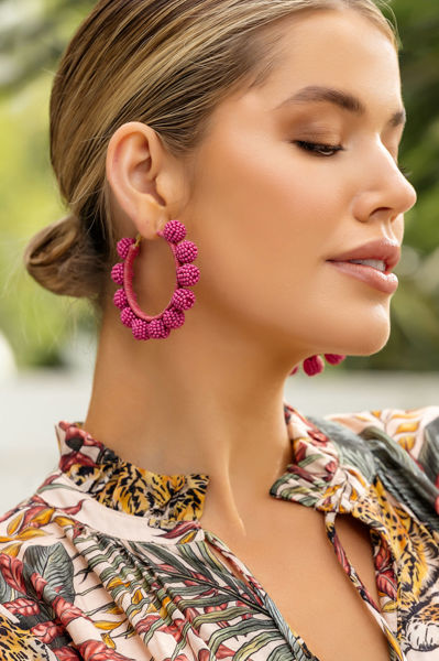 Bead Ball Detail Hoops - Pink  | Adorne