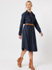 Animal Print Stretch Suede Shirtdress -Navy | Gordon Smith