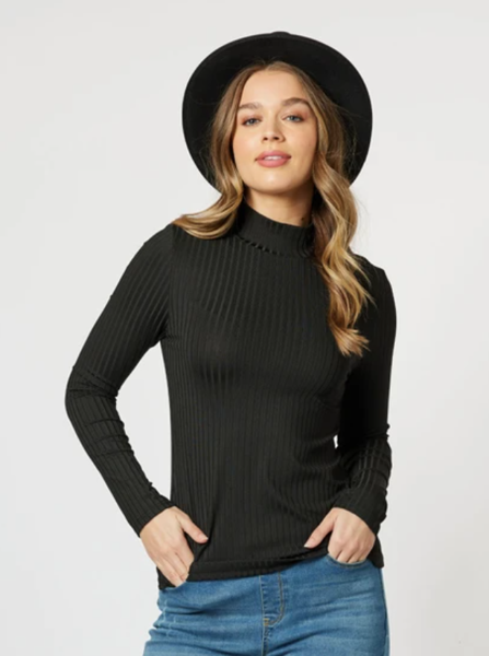 Courtney Mock Neck Skivvy - Black | Threadz