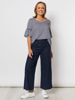 Linen Blend Wide Leg Sailor Pant - Navy | Threadz