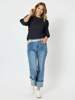 Kyla Broderie Sleeve Top - Navy | Threadz