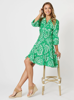 Hola Cotton Print Long Sleeve Godet Short Dress - Green | Threadz