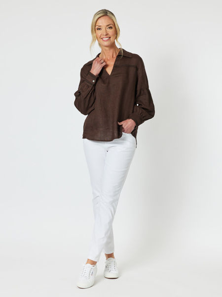 Eliza Linen Shirt - Chocolate  | Gordon Smith