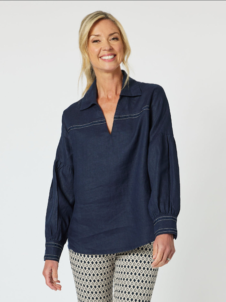 Eliza Linen Shirt - Navy | Gordon Smith