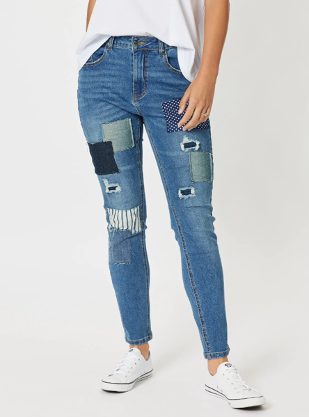 Sofia Patch Slim Leg Jean - Denim | Threadz