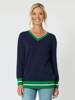 Harvard V Neck Trim Jumper - Navy | Gordon Smith