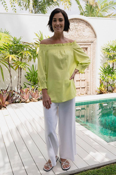 Shirring Off the Shoulder Top - Pine Lime | Seesaw