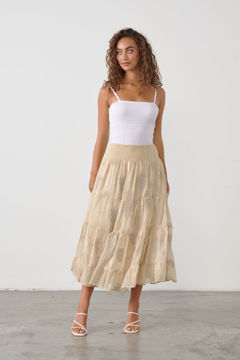 Embroidered Shirred Skirt - Vanilla | Caju