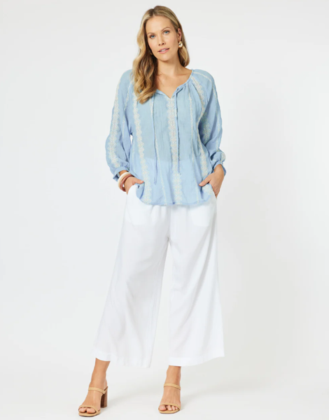 Sorrento Embellished Top - Blue | Hammock & Vine