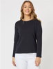 Crew Neck Cotton Rib Long Sleeve Top - Navy | Gordon Smith