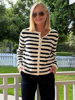 Cape Town Stripe Print Cardigan - Navy/Ivory | Gordon Smith