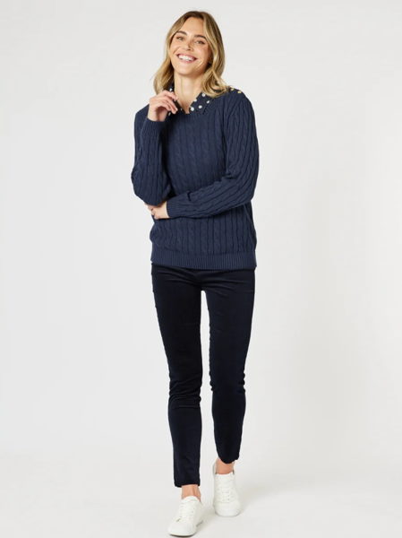Harper Slim Leg Cord Pant - Navy | Gordon Smith