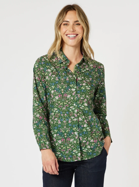 Liberty Floral Print Shirt - Khaki | Gordon Smith